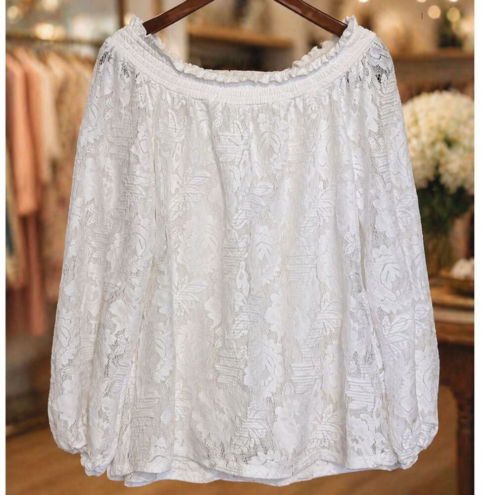 2 for $20 White Lace Romantic Blouse Small Petite Sheer Floral Cottagecore